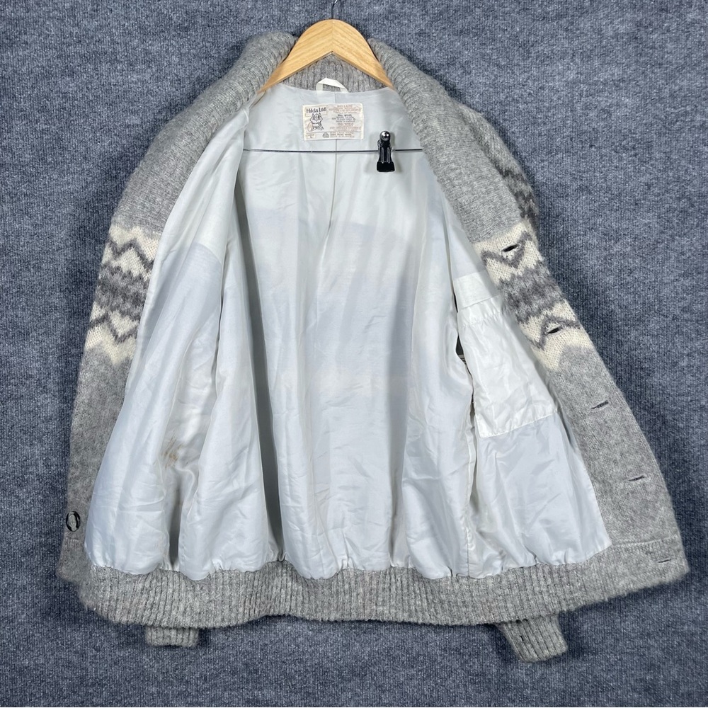 Hilda Ltd Men’s Large 100% Wool Gray Fair Isle‎ Button Down Grandpa Cardigan VTG - Picture 2 of 14